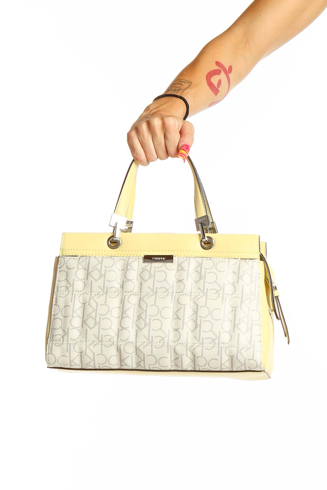Cream and Yellow Monogram Satchel Front