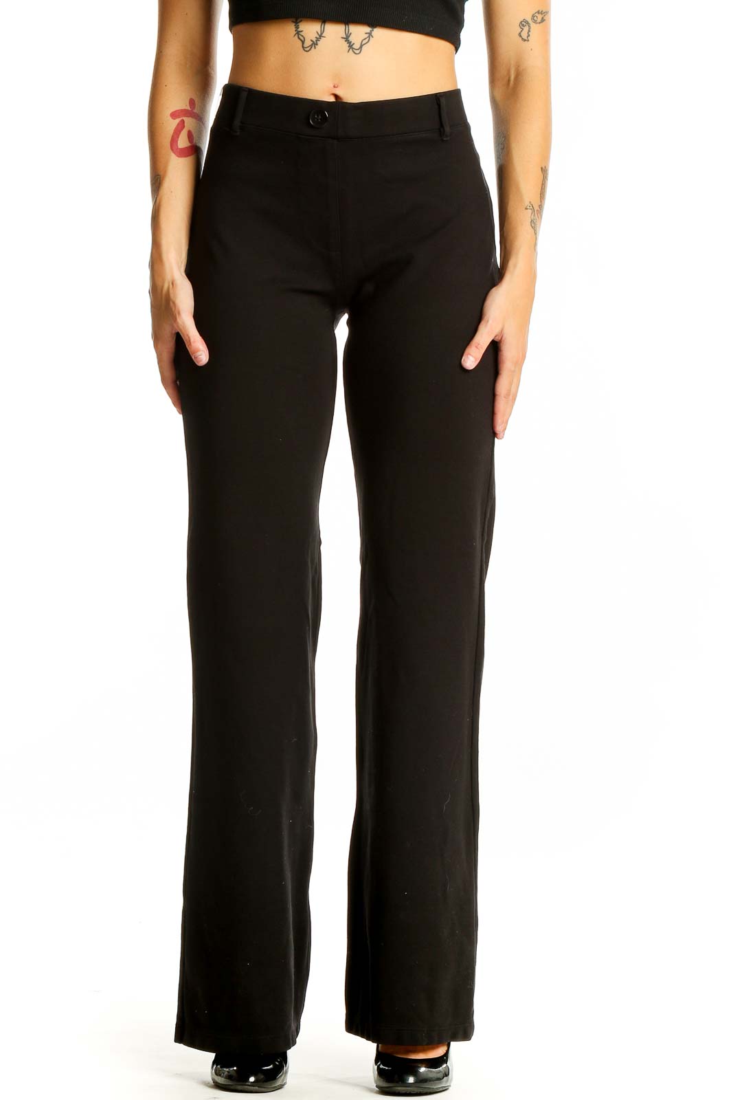 Black Wide-Leg Dress Pants Front
