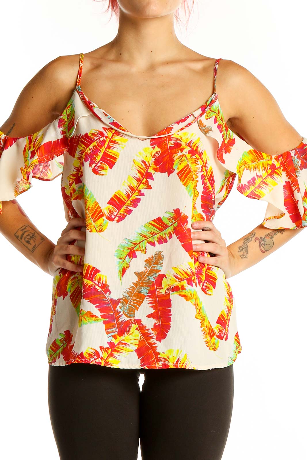 Tropical Floral Cold-Shoulder Camisole Front