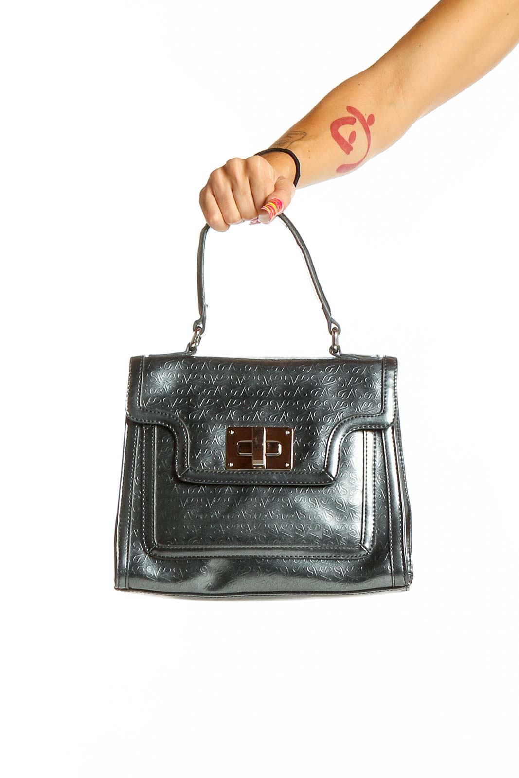 Metallic Gray Structured Satchel Front