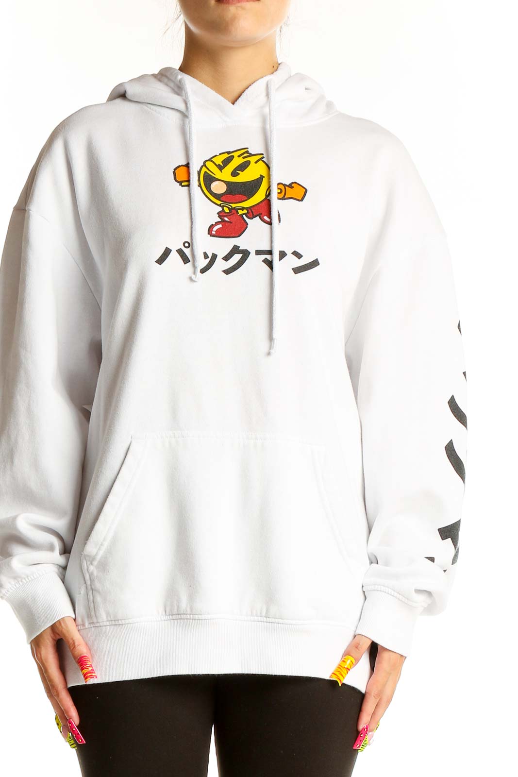White PAC-MAN Graphic Hoodie Front
