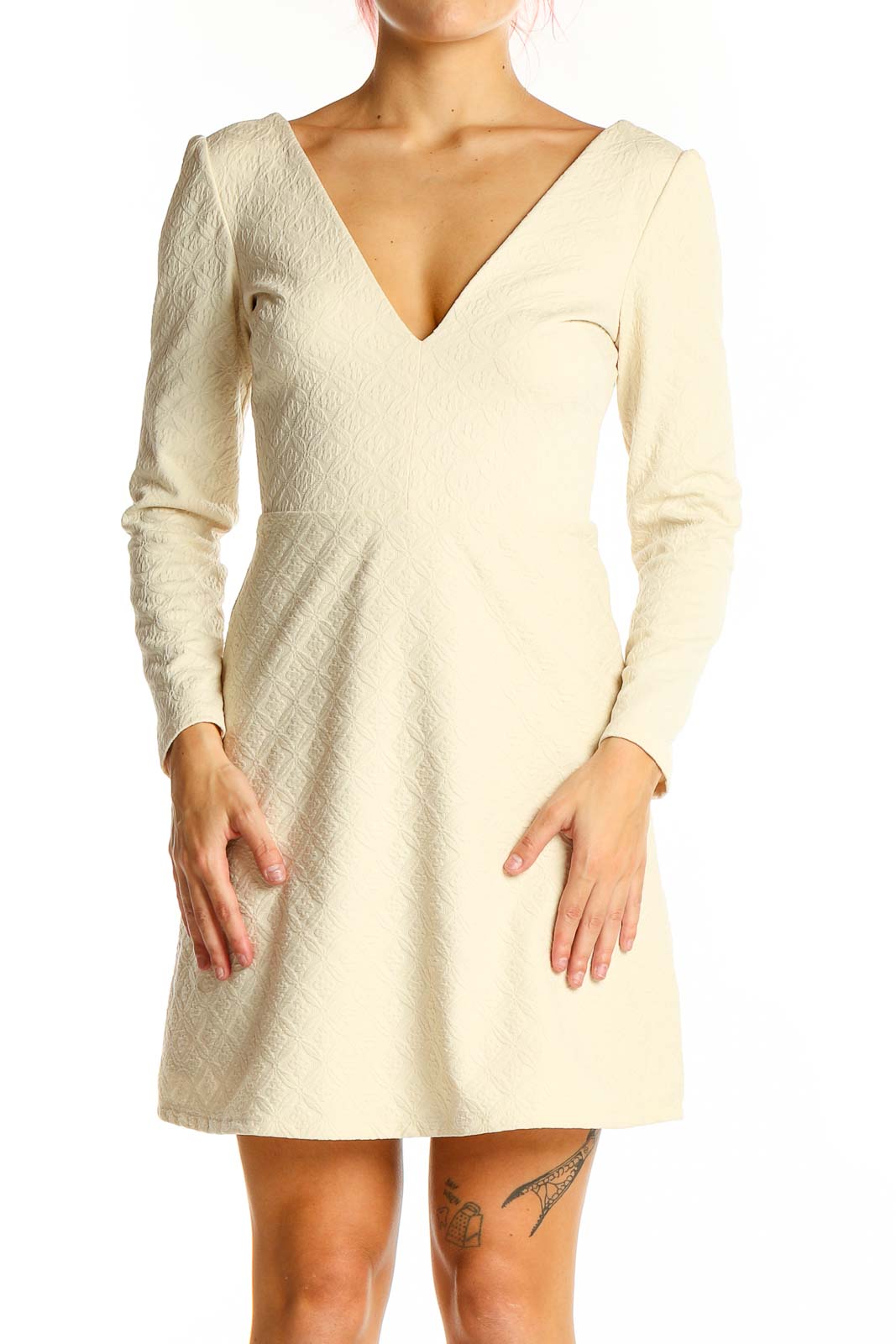 Beige All Day Wear Classic Solid Dress Front