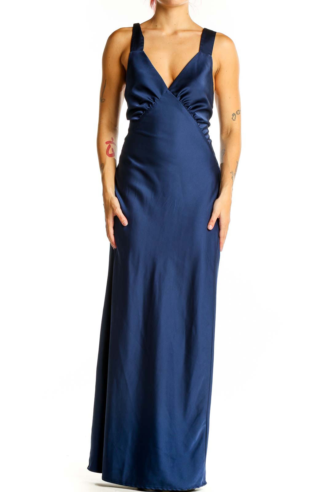 Blue Cocktail Party Solid Dress Front