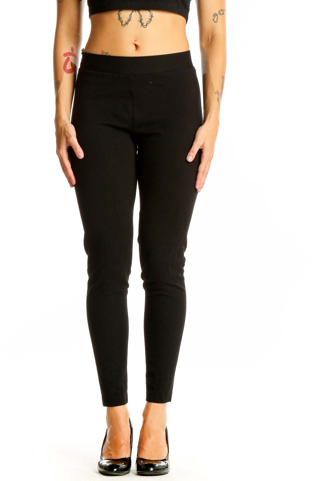 Black Slim Fit Ankle-Length Pants Front