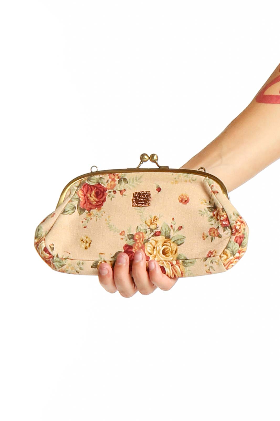 Beige Floral Vintage Clutch Front