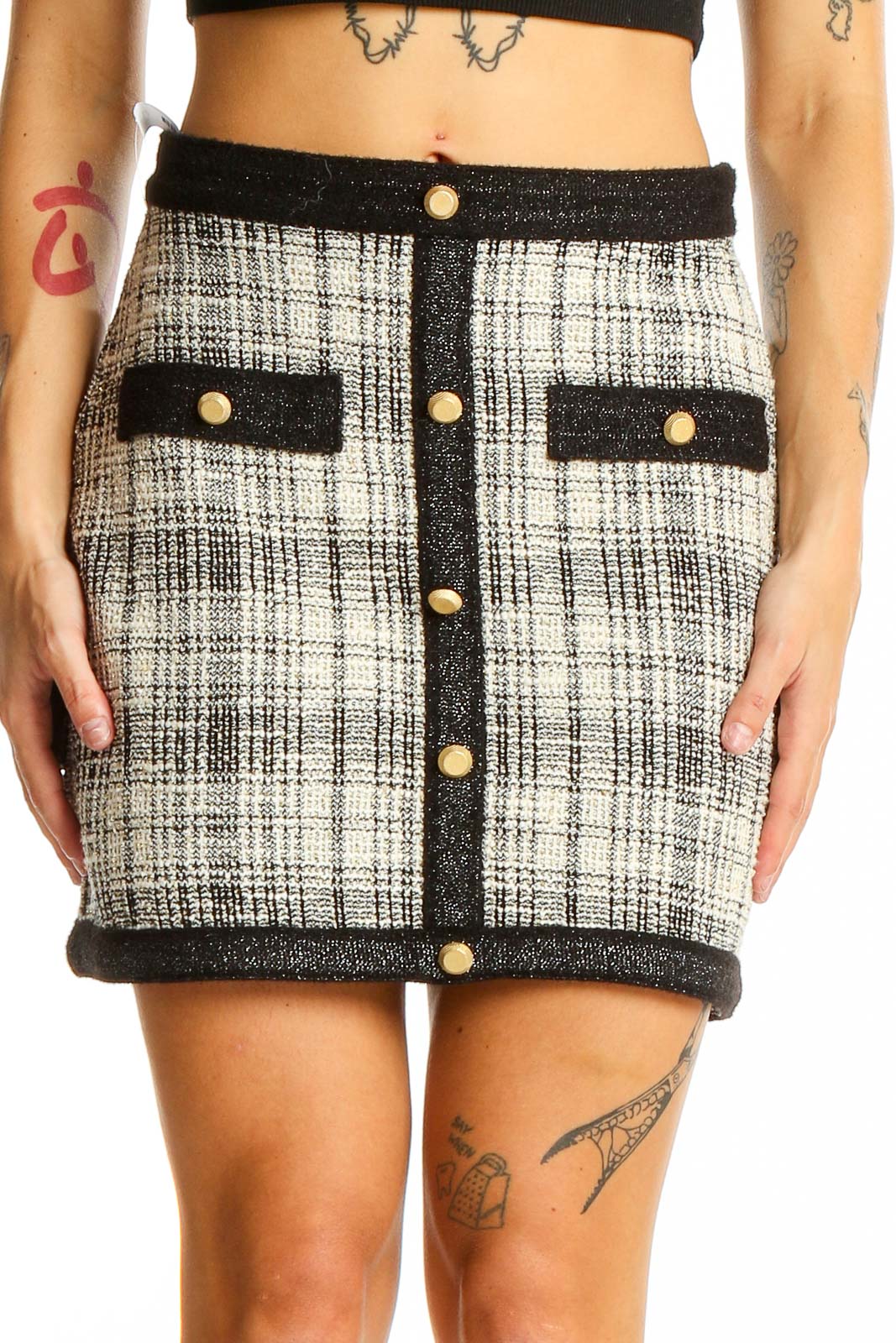 Black and White Plaid Mini Skirt Front