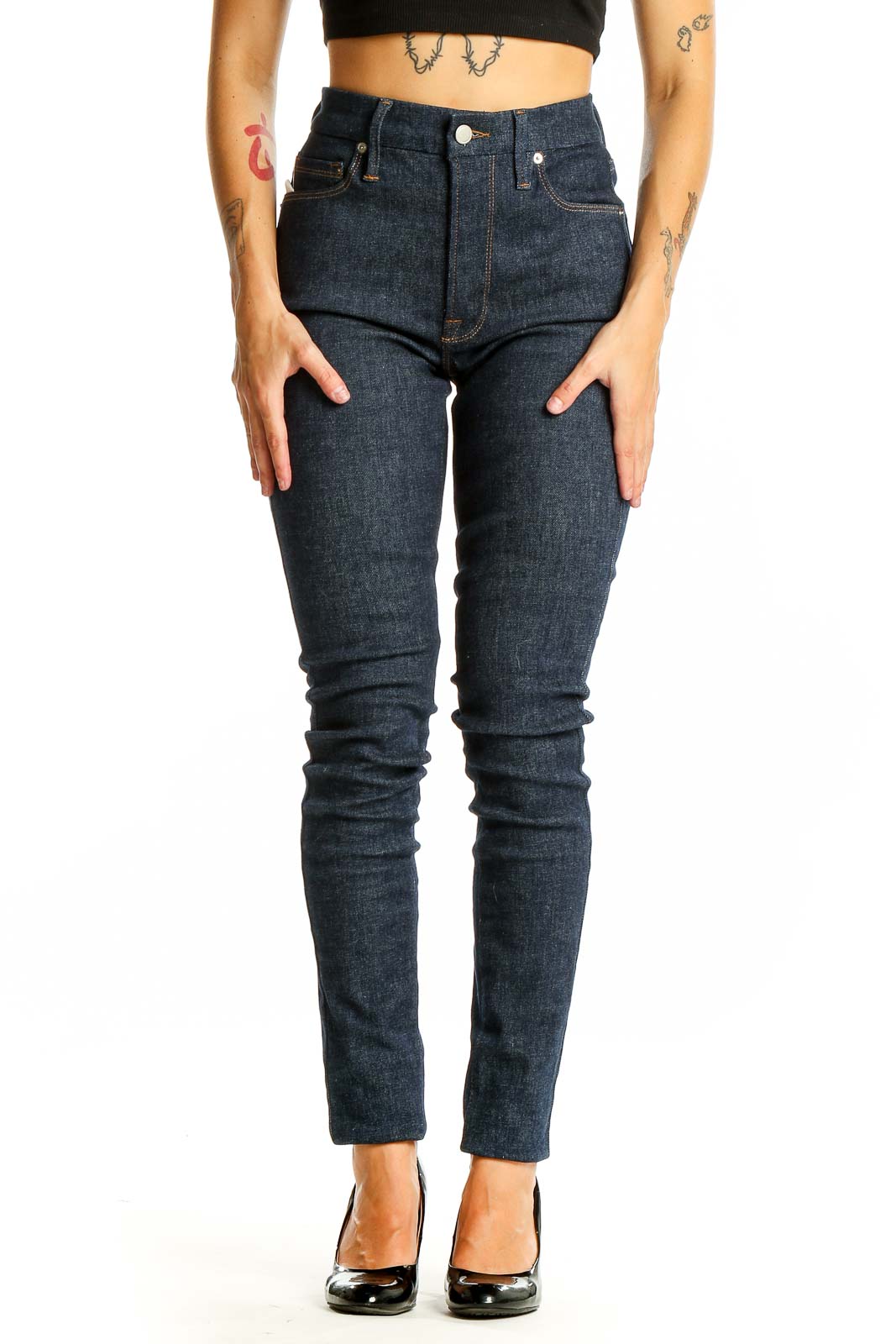 Dark Blue High-Waisted Skinny Jeans Front
