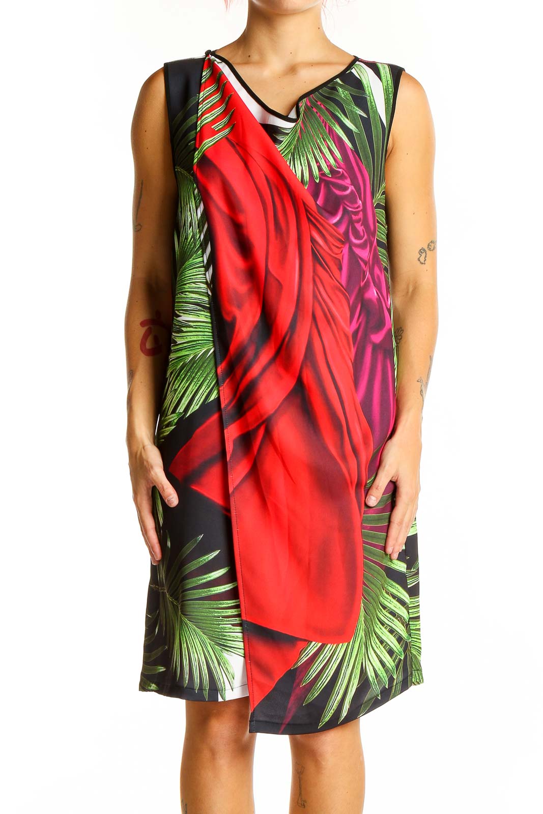 Red Tropical Dress Front