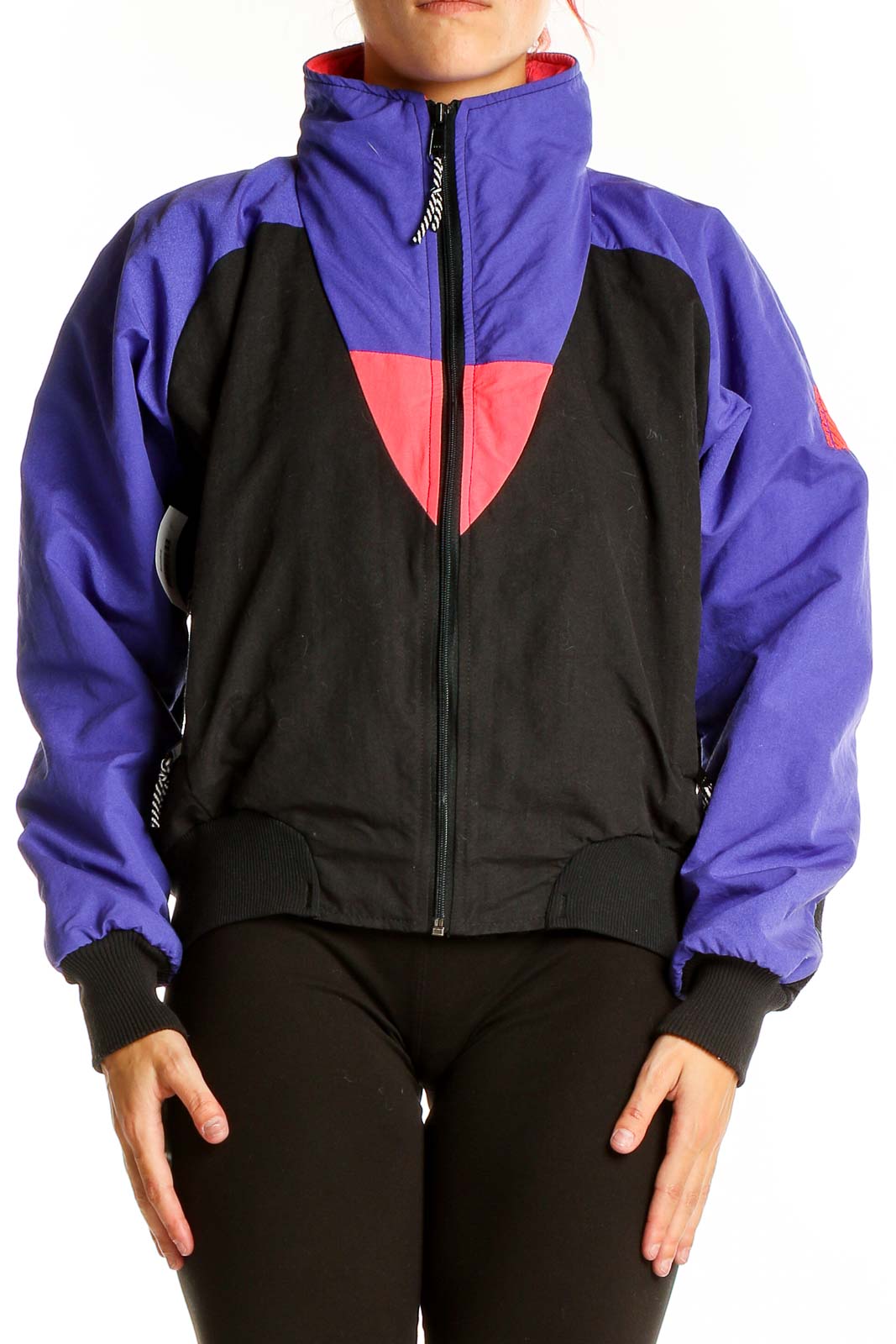 Purple and Black Color Block Activewear Jacket Front