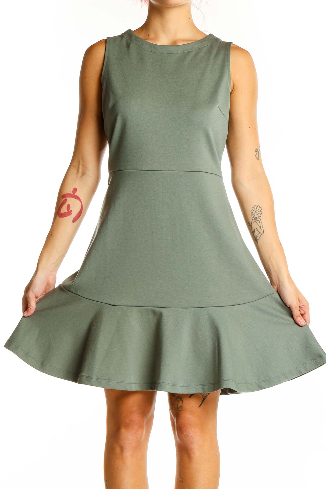 Green Brunch Classic Solid Dress Front