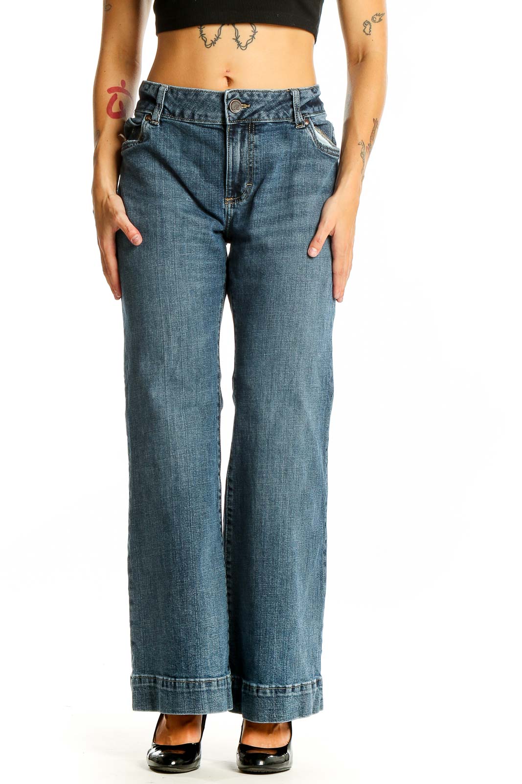 Blue Wide-Leg Denim Jeans Front