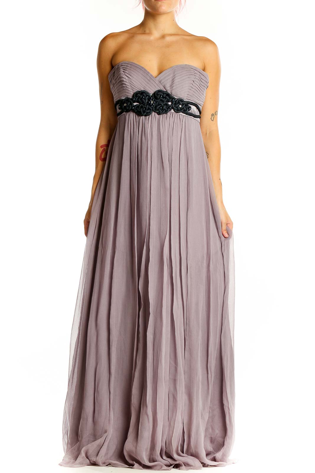 Lavender Strapless Embellished Gown Front