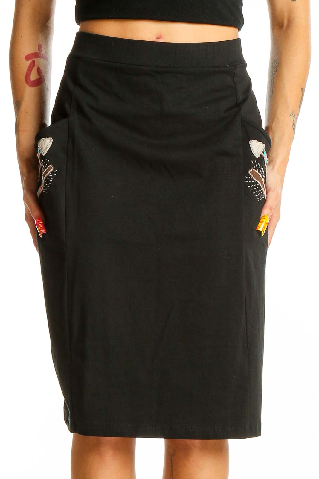Black Embroidered Skirt Front