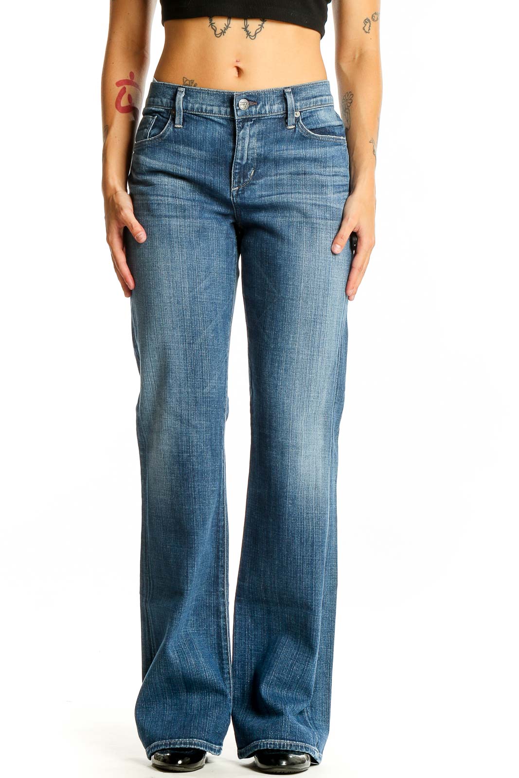Blue Wide-Leg Denim Jeans Front