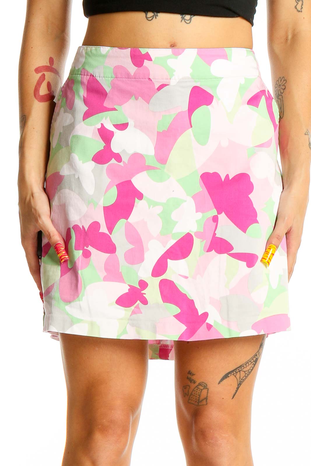 Pink Floral Print Golf Skirt Front