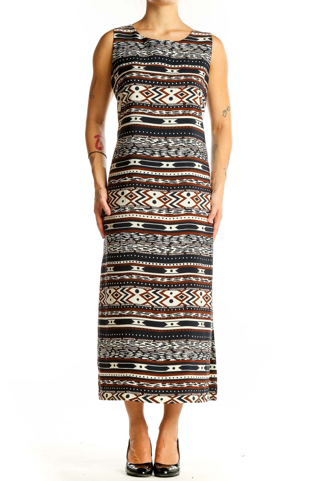 Brown Tribal Print Maxi Dress Front