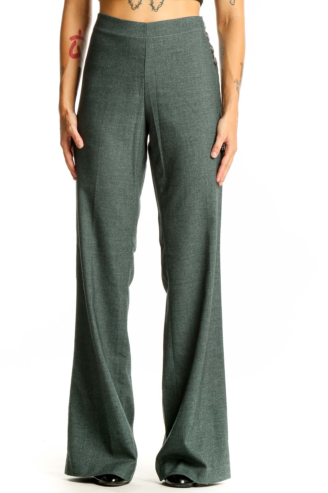 Green Wide-Leg Dress Pants Front