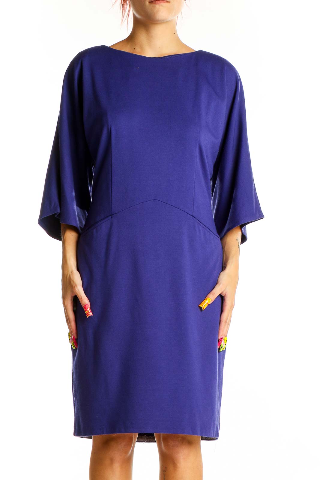 Royal Blue Elegant Kimono Sleeve Dress Front