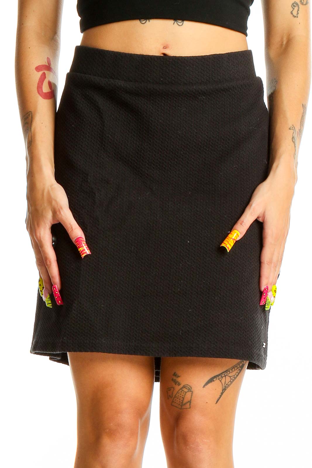 Black Textured A-Line Mini Skirt Front