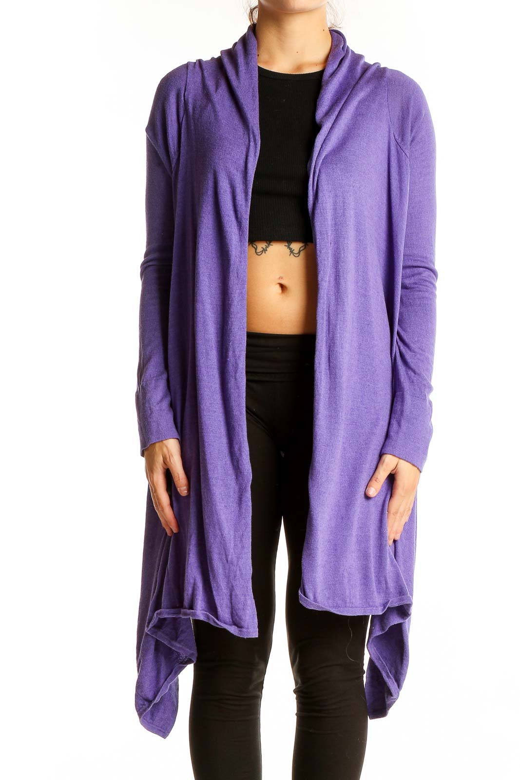 Purple Cashmere Silk Draped Cardigan Front