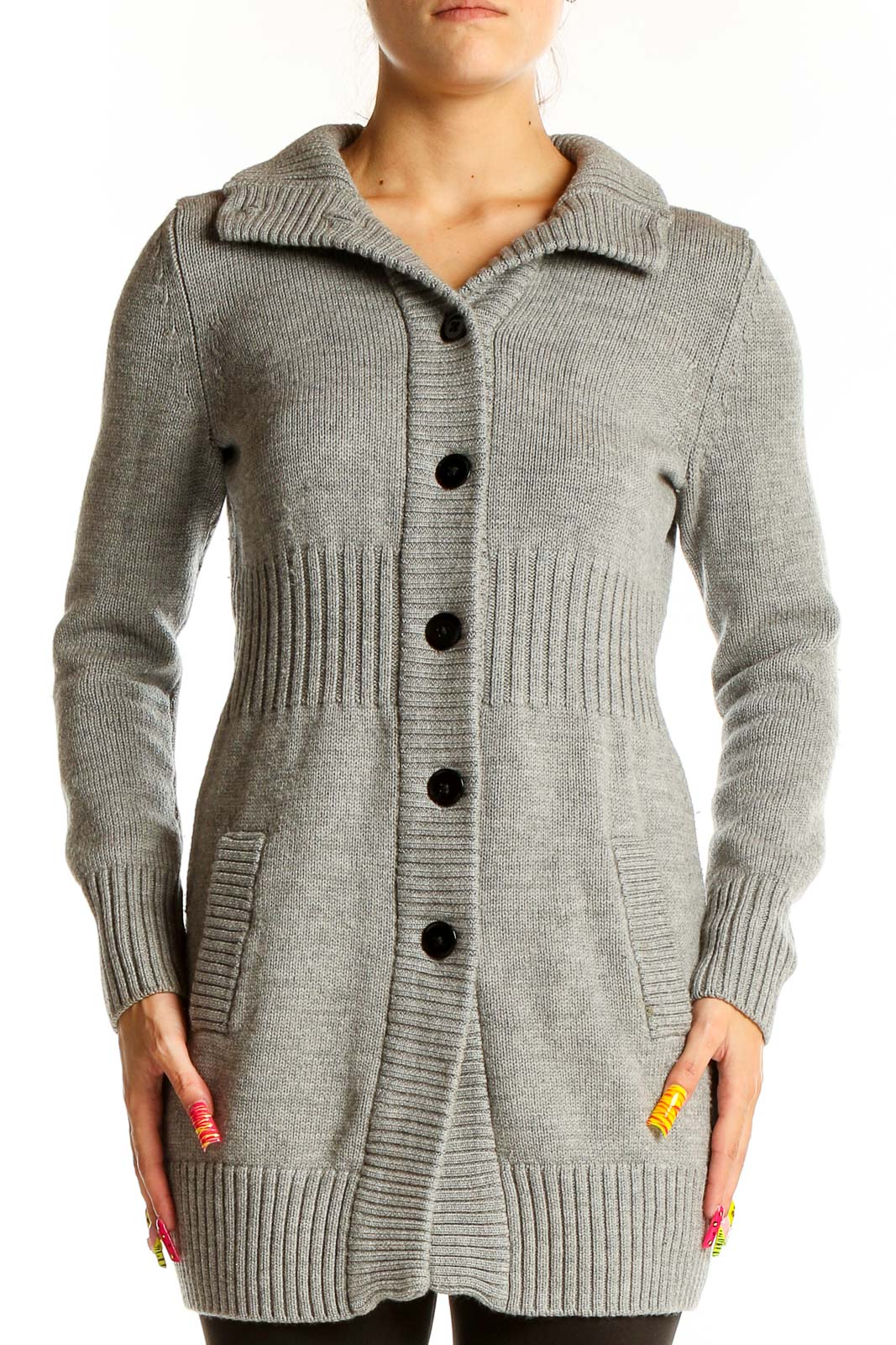 Gray Extra Fine Merino Wool Cardigan Front
