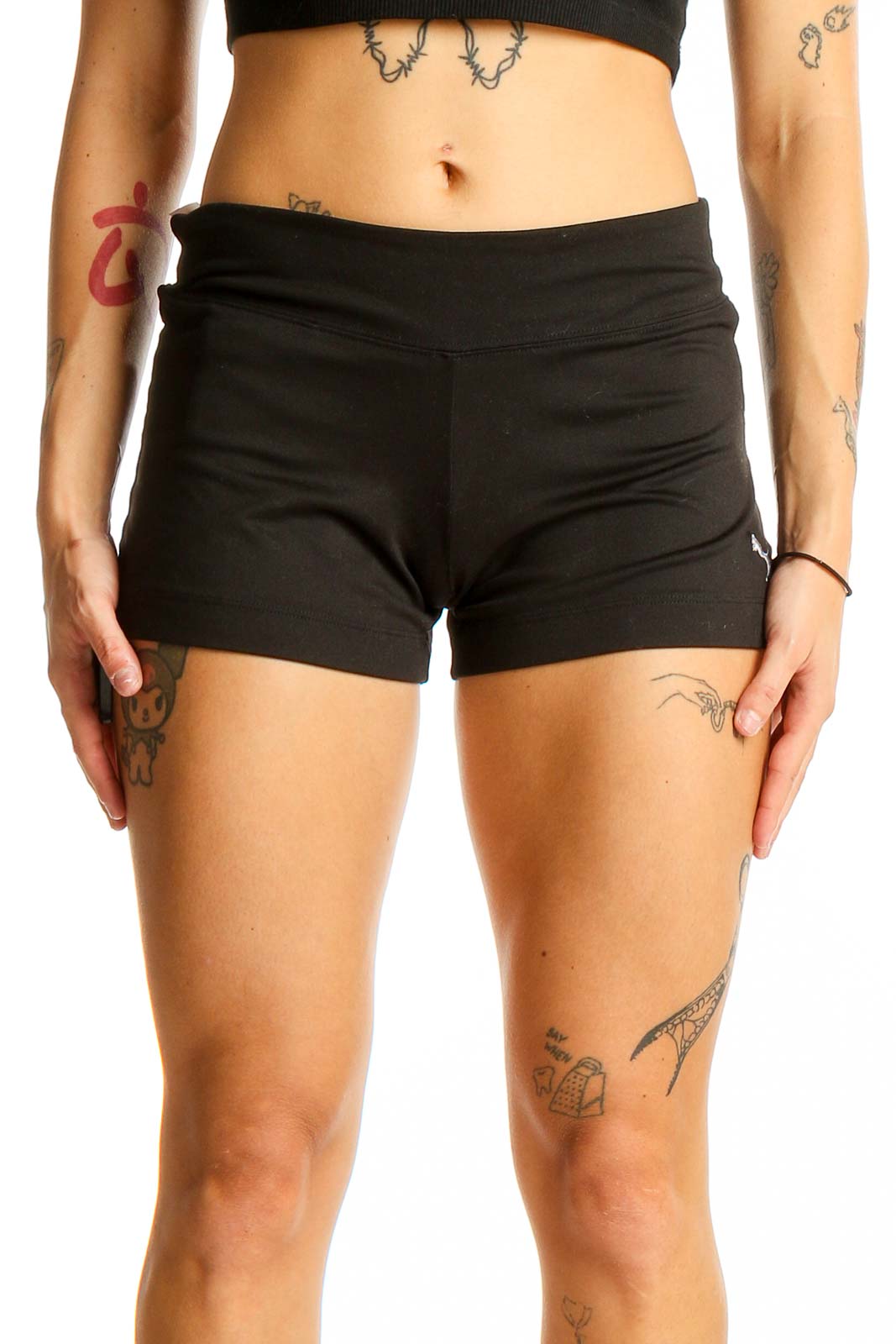 Black Polyester Athletic Shorts Front