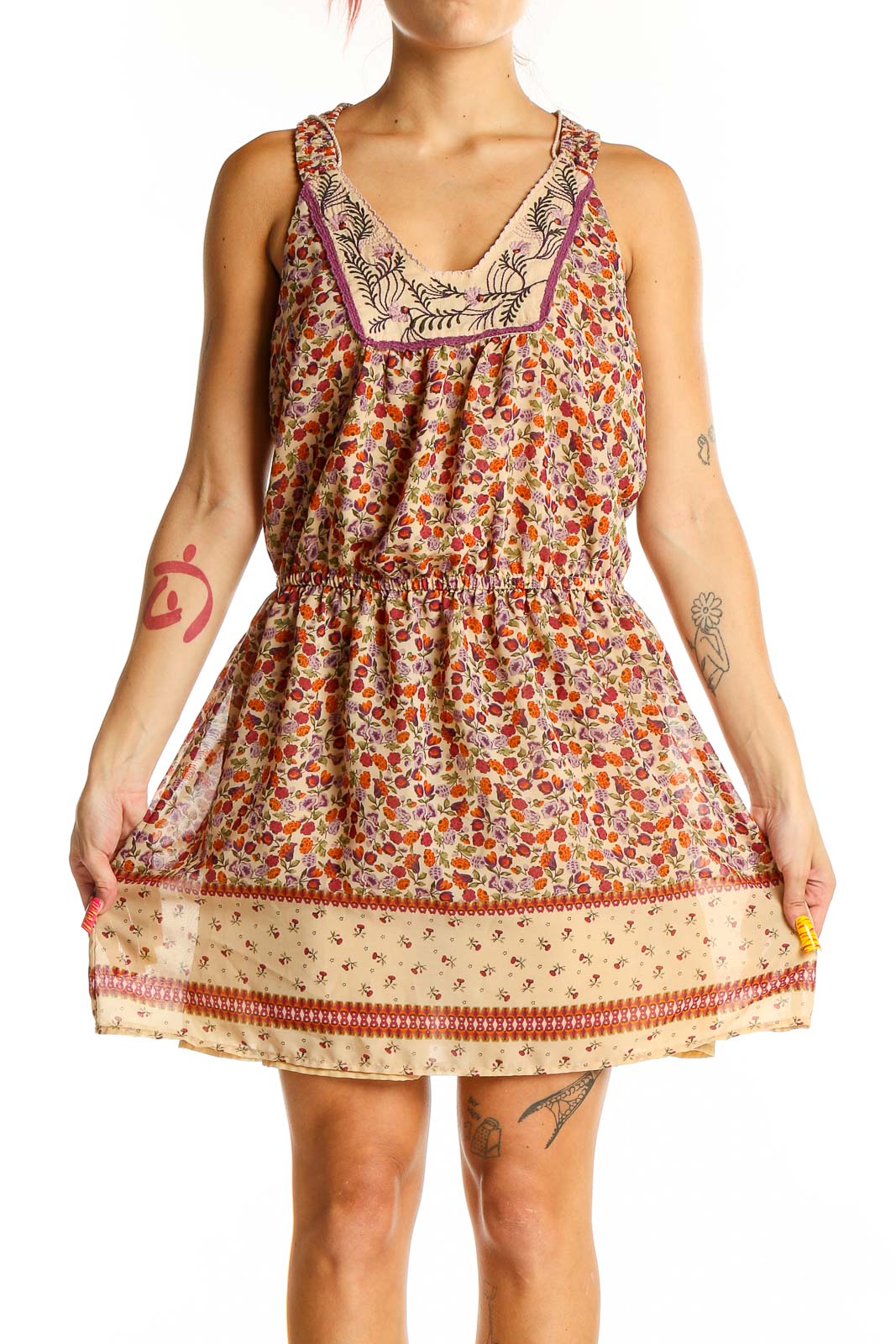 Floral Print Sleeveless Summer Dress Front