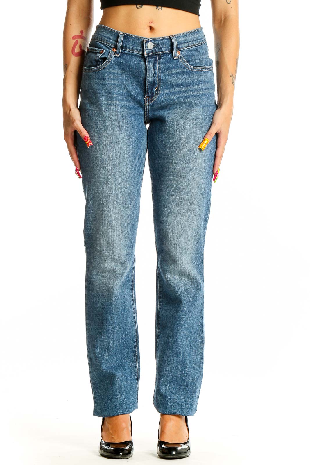 Blue Classic Straight Leg Jeans Front