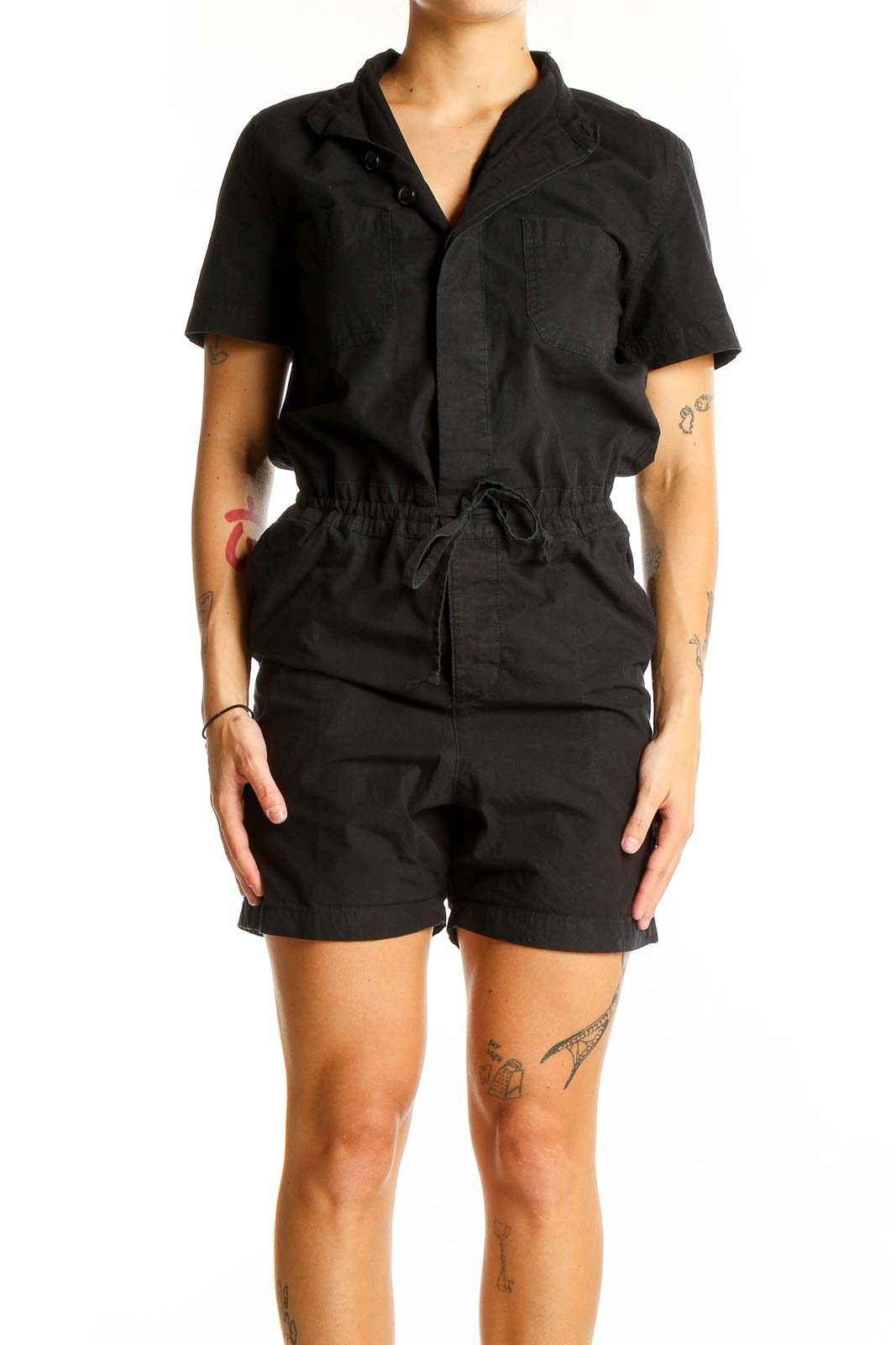 Black Denim Romper Front