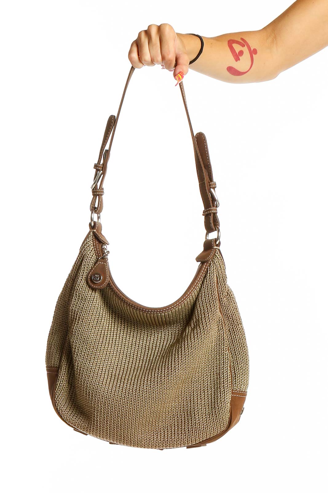 Tan Woven Hobo Shoulder Bag Front