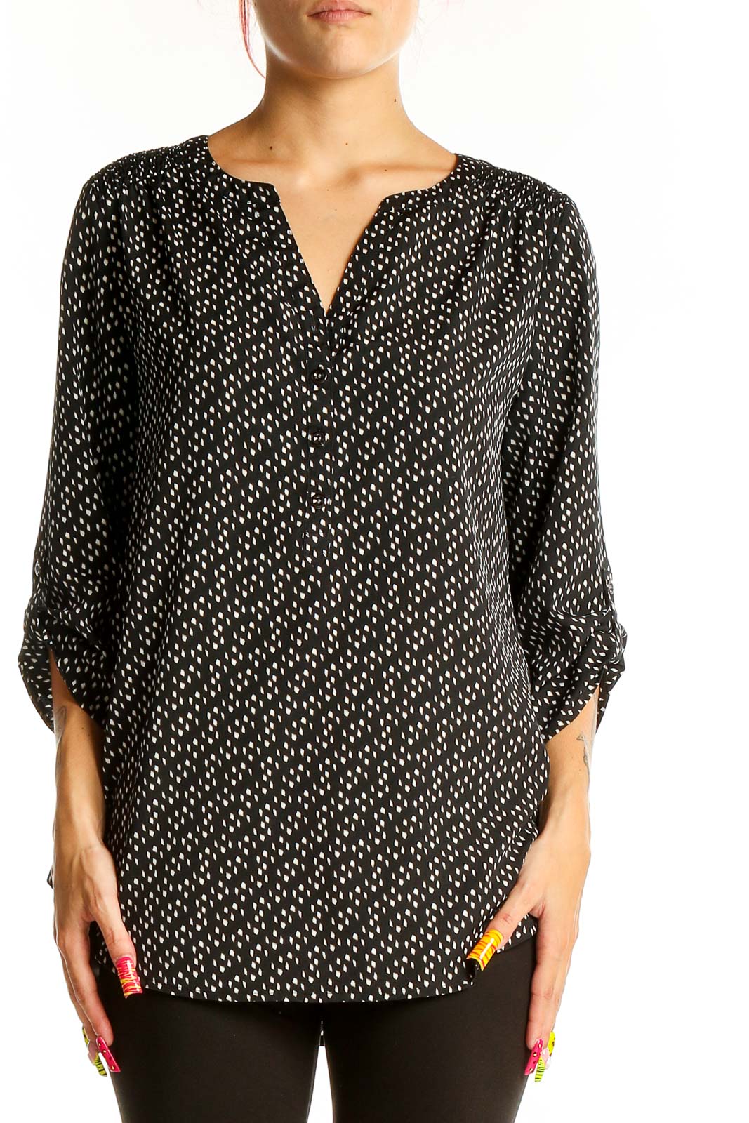 Black Print Top Front