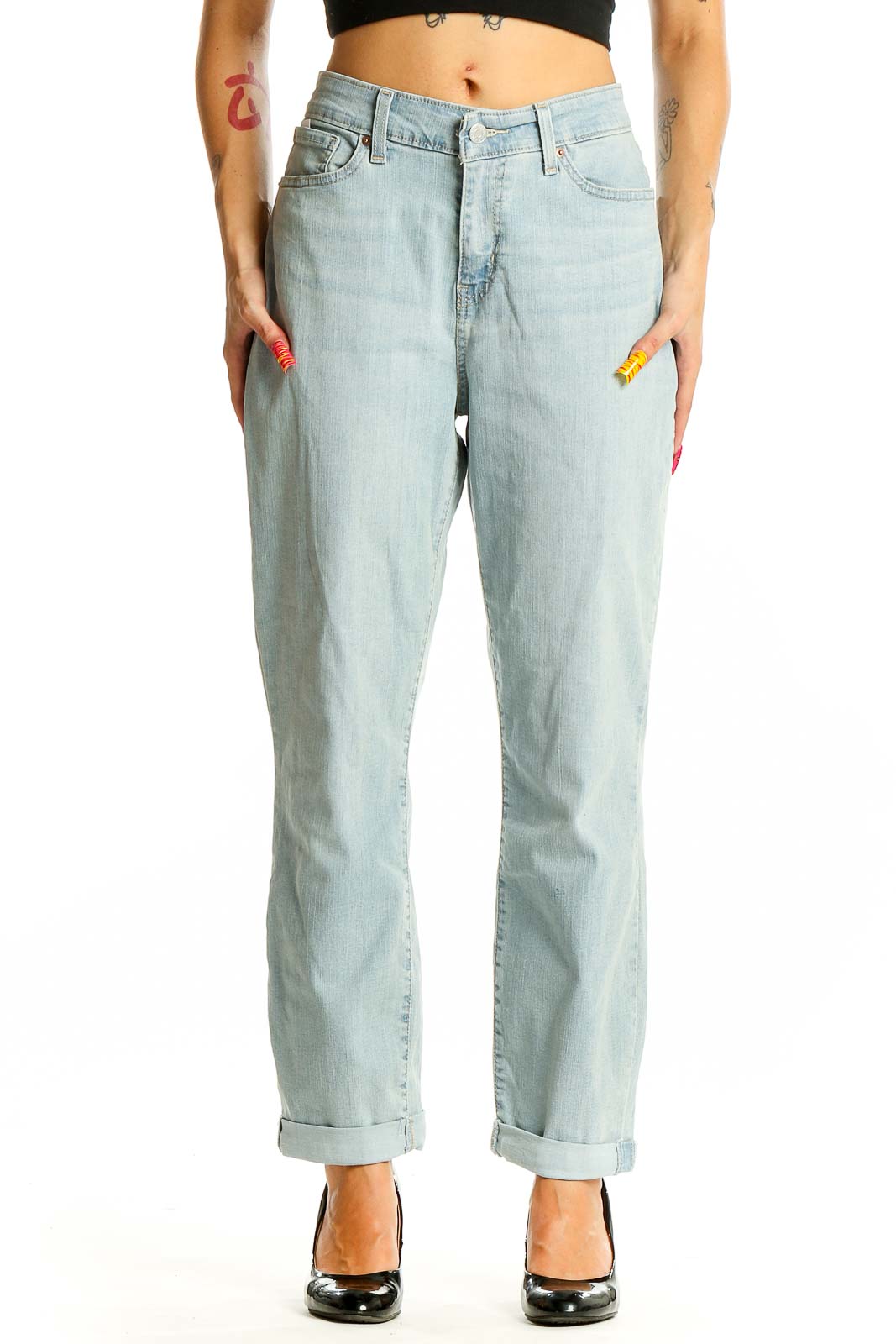 Blue Acid Wash Jeans Front