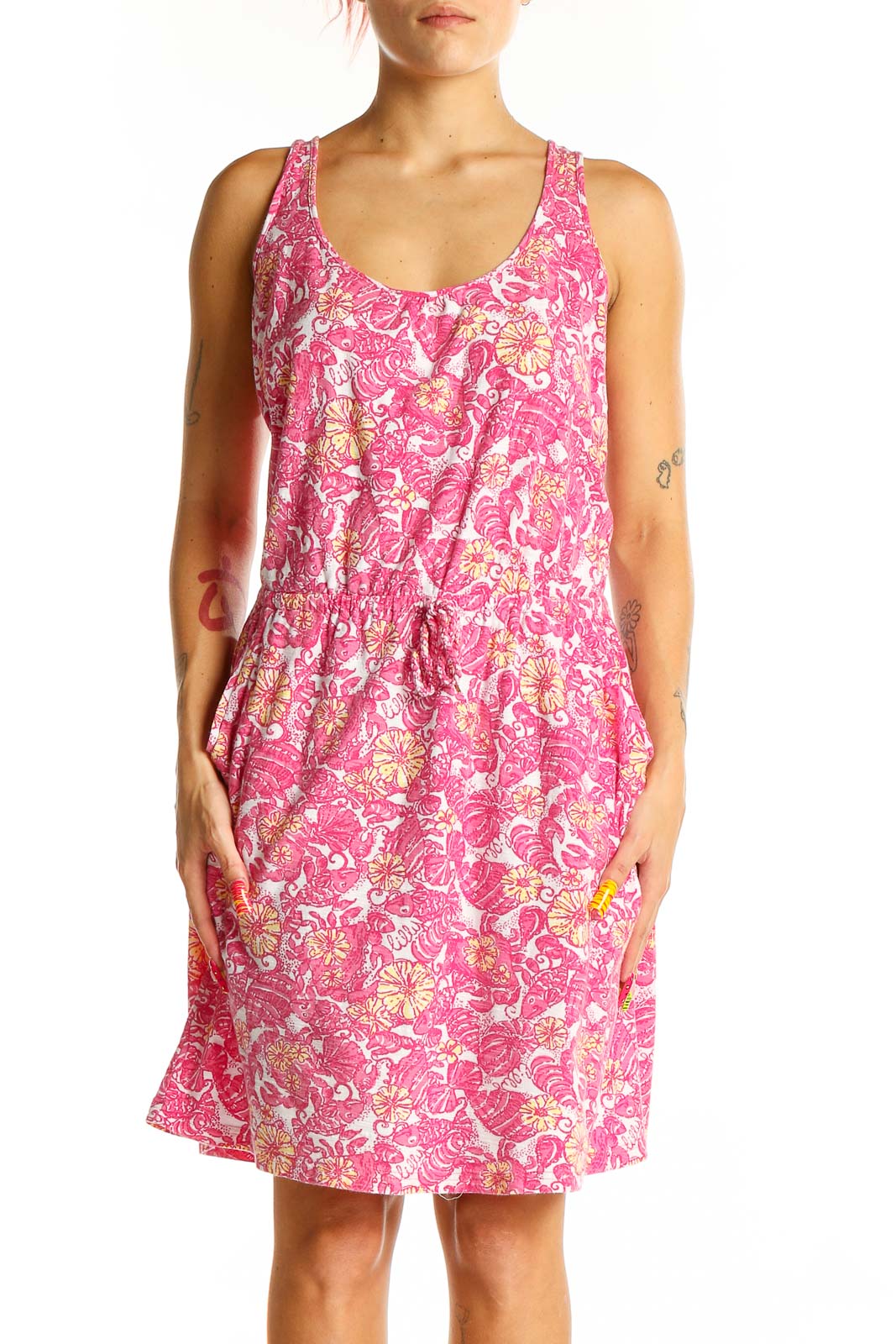 Pink Floral Cotton Sundress Front