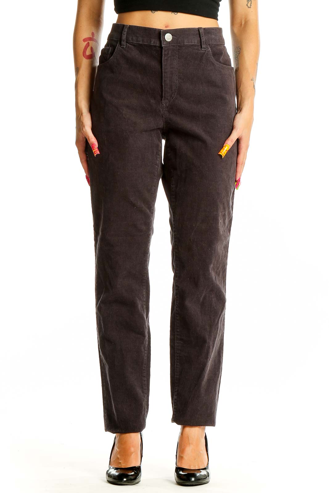 Brown Corduroy Straight-Leg Pants Front