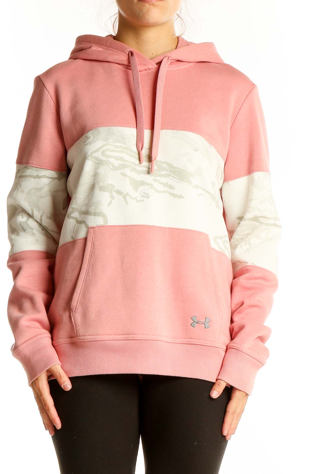 Pink and White Color Block Hoodie Front