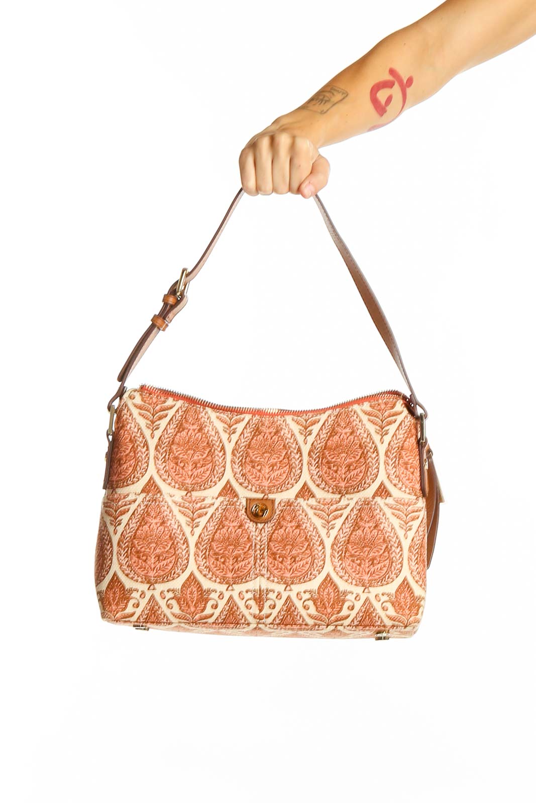 Orange Beige Printed Bag Front