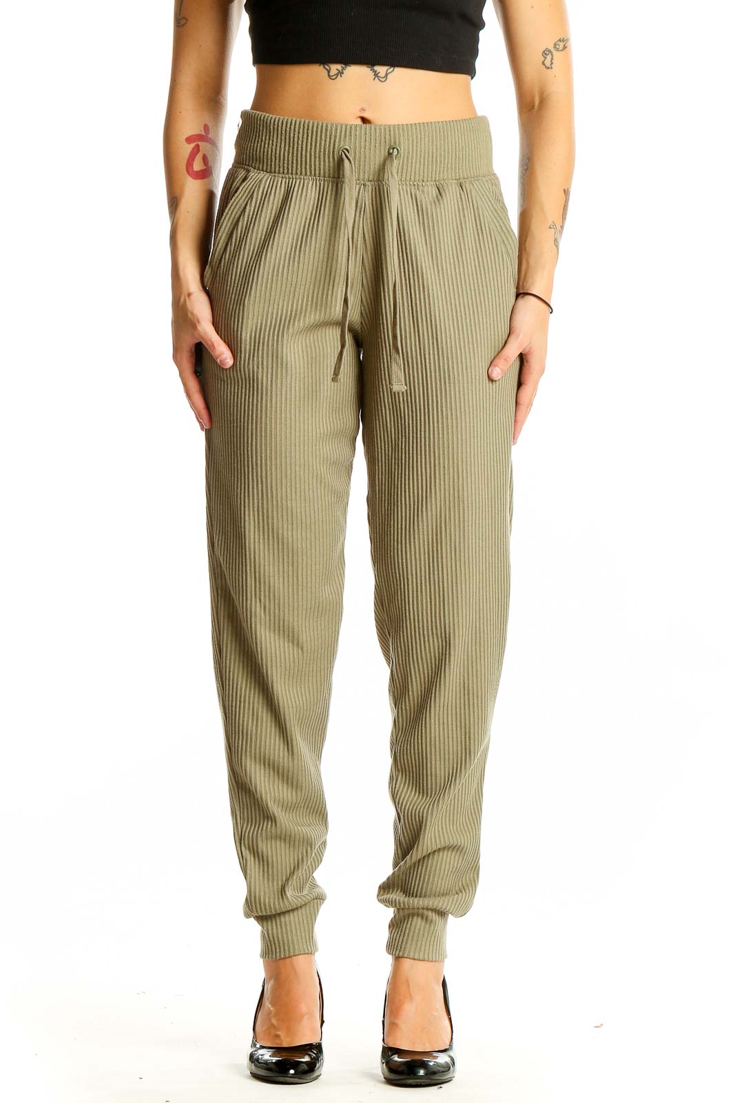 Green Pinstripe Jogger Front