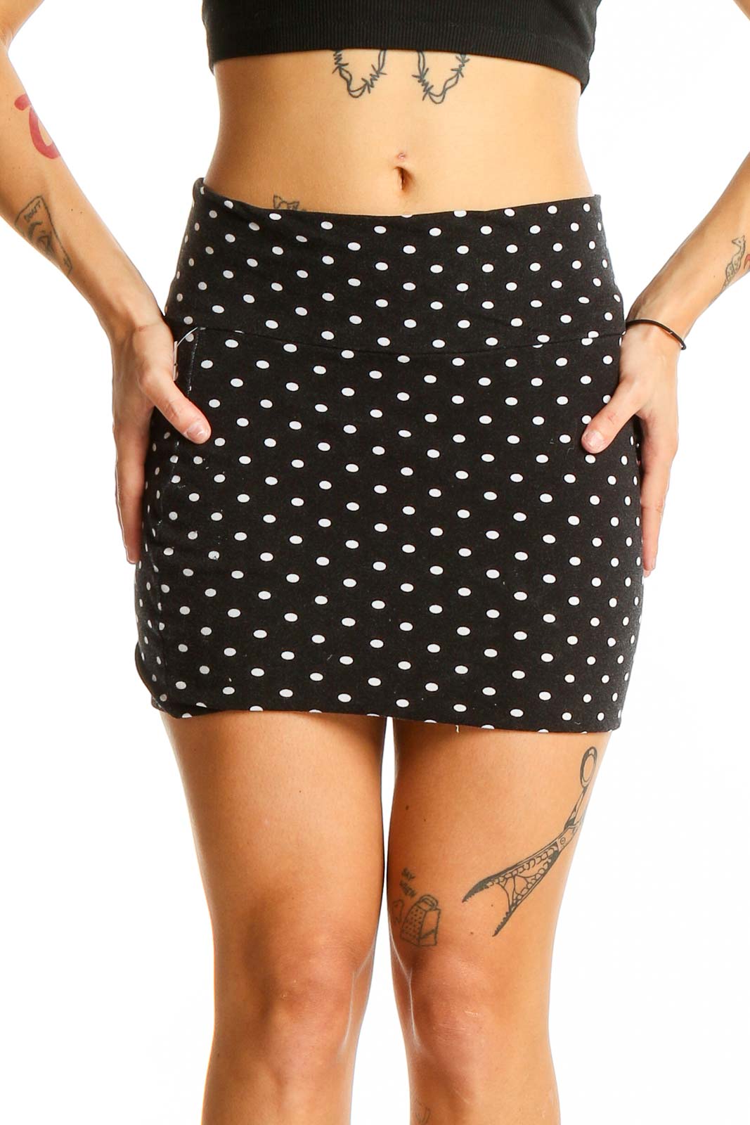 Black and White Polka Dot Mini Skirt Front