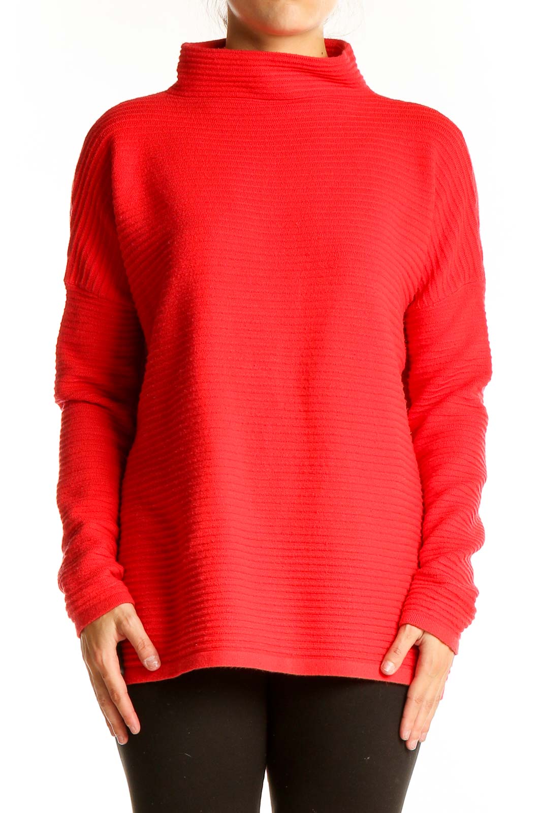 Red Ribbed Turtleneck Sweater Front