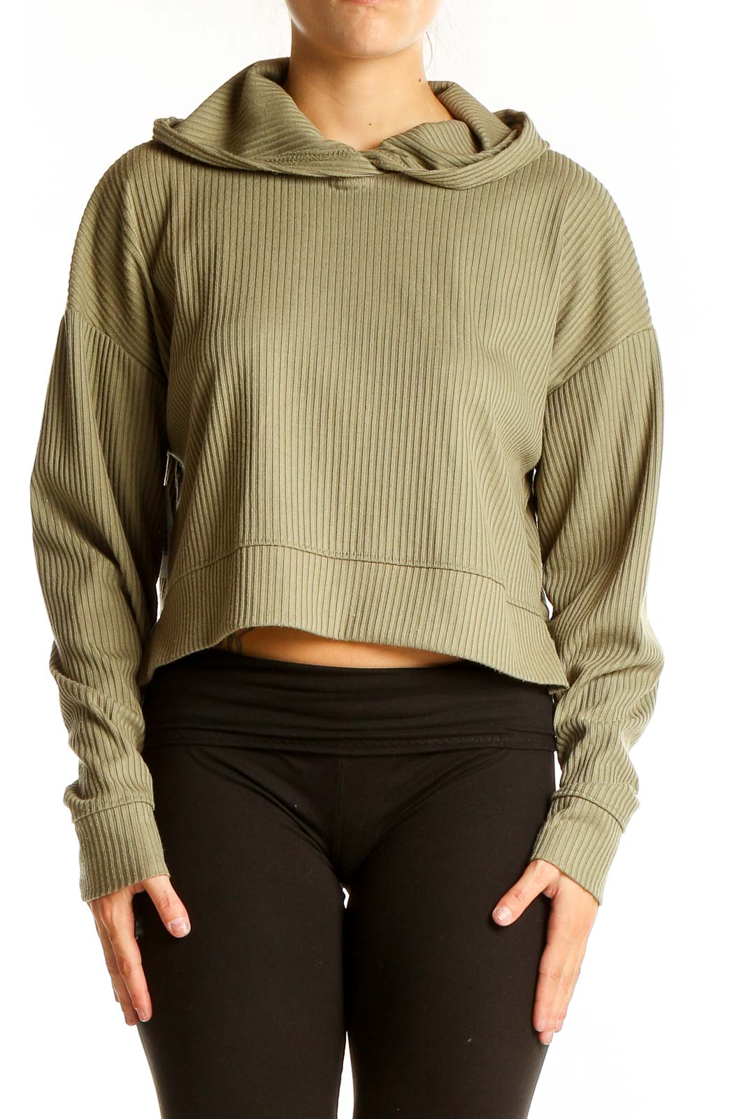 Green Pinstripe Crop Top Sweater Front