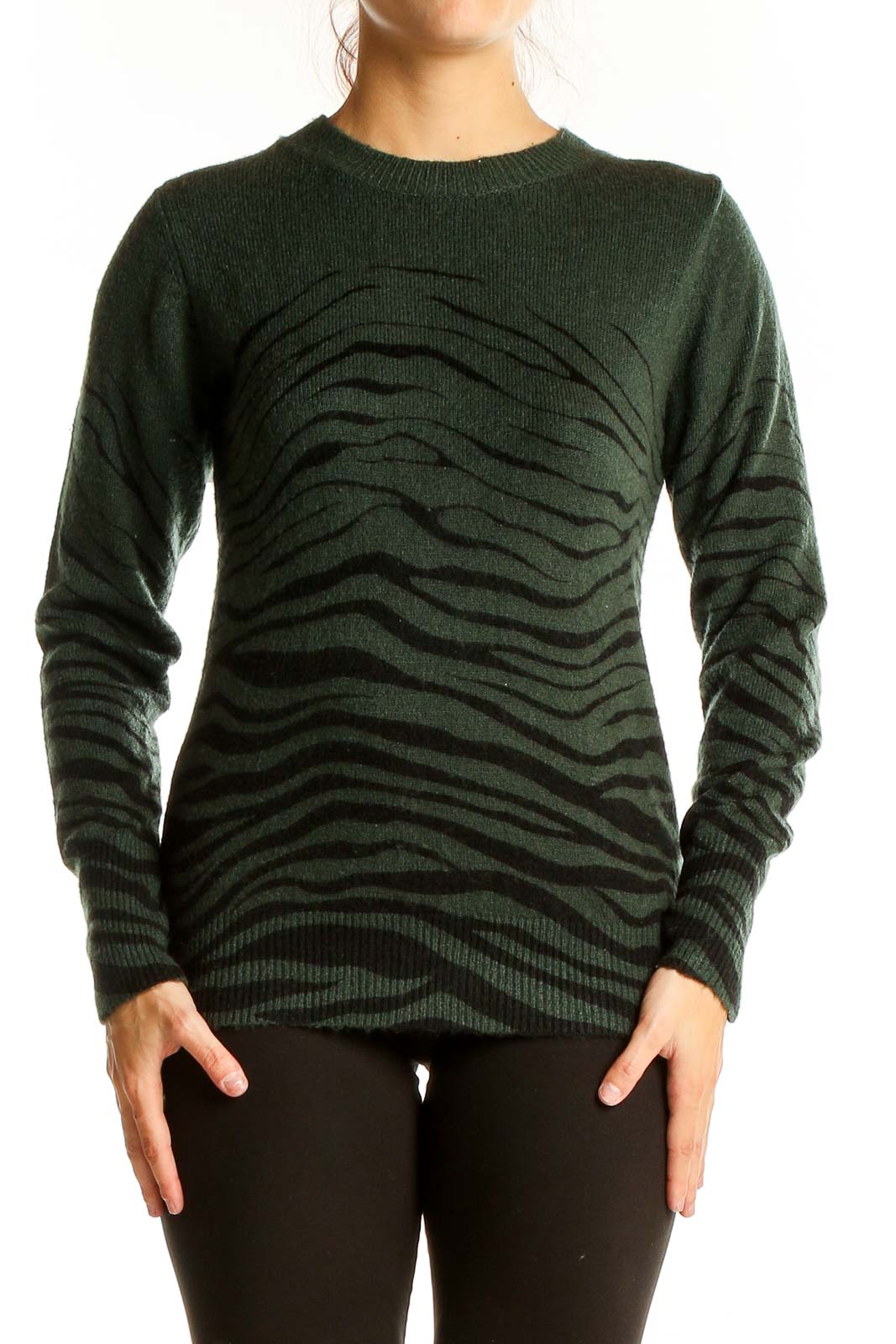 Green Black Zebra Sweater Front