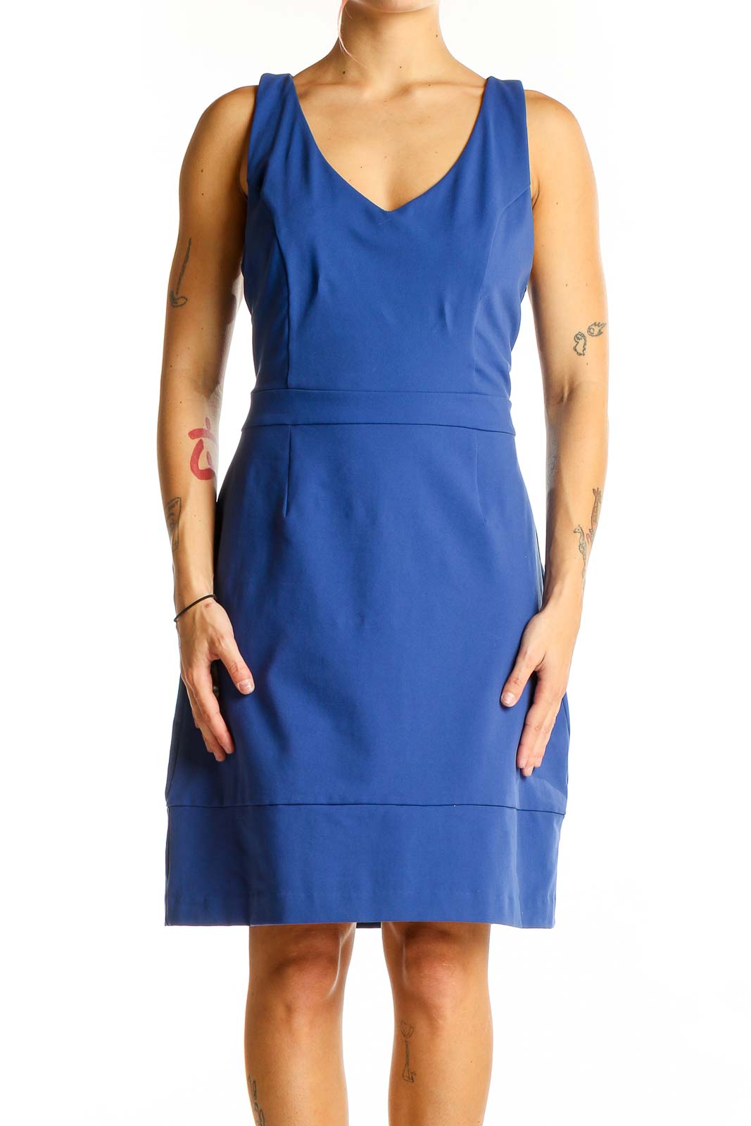 Blue V-Neck Sleeveless Cocktail Dress Front
