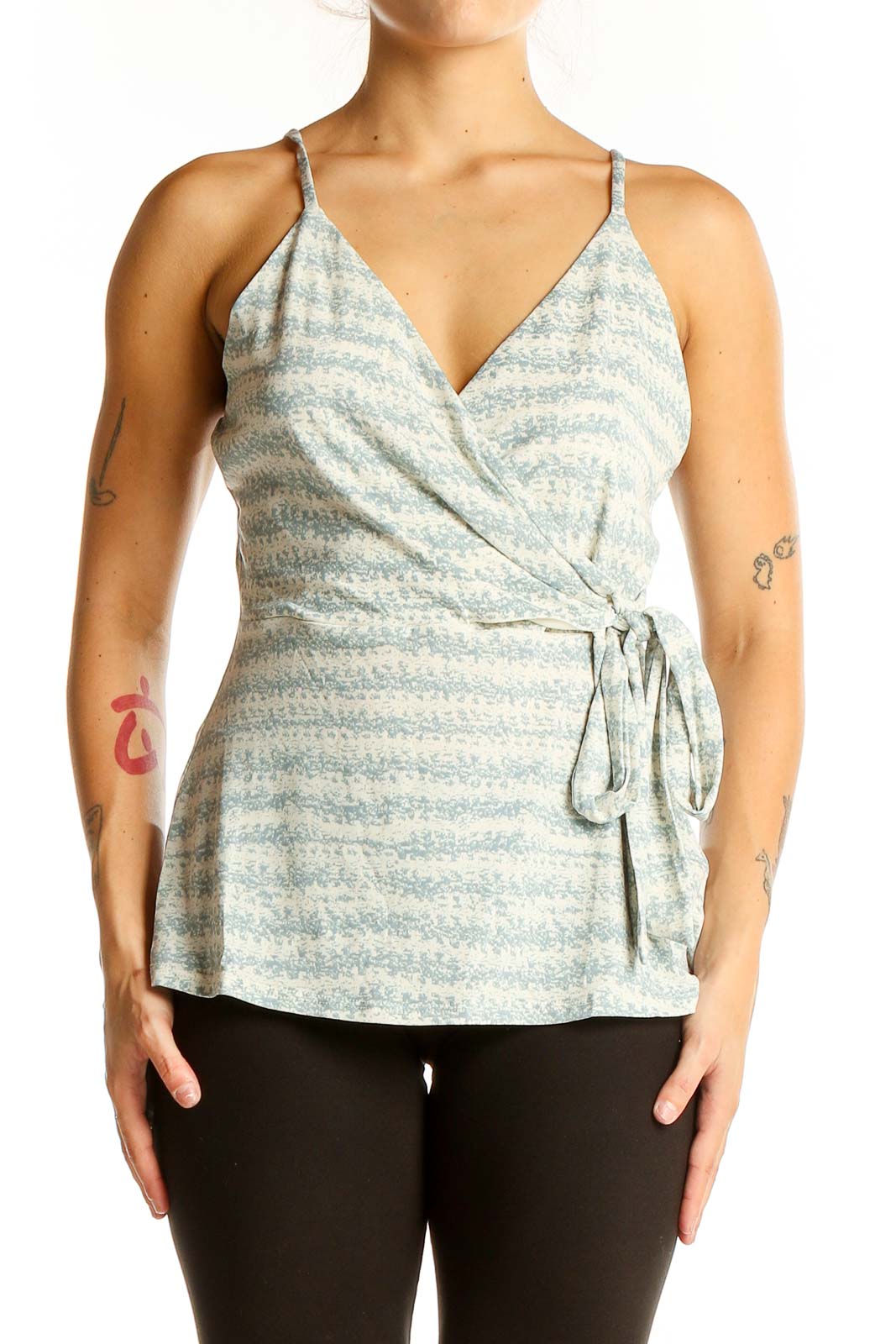 Light Blue Striped Wrap Camisole Top Front