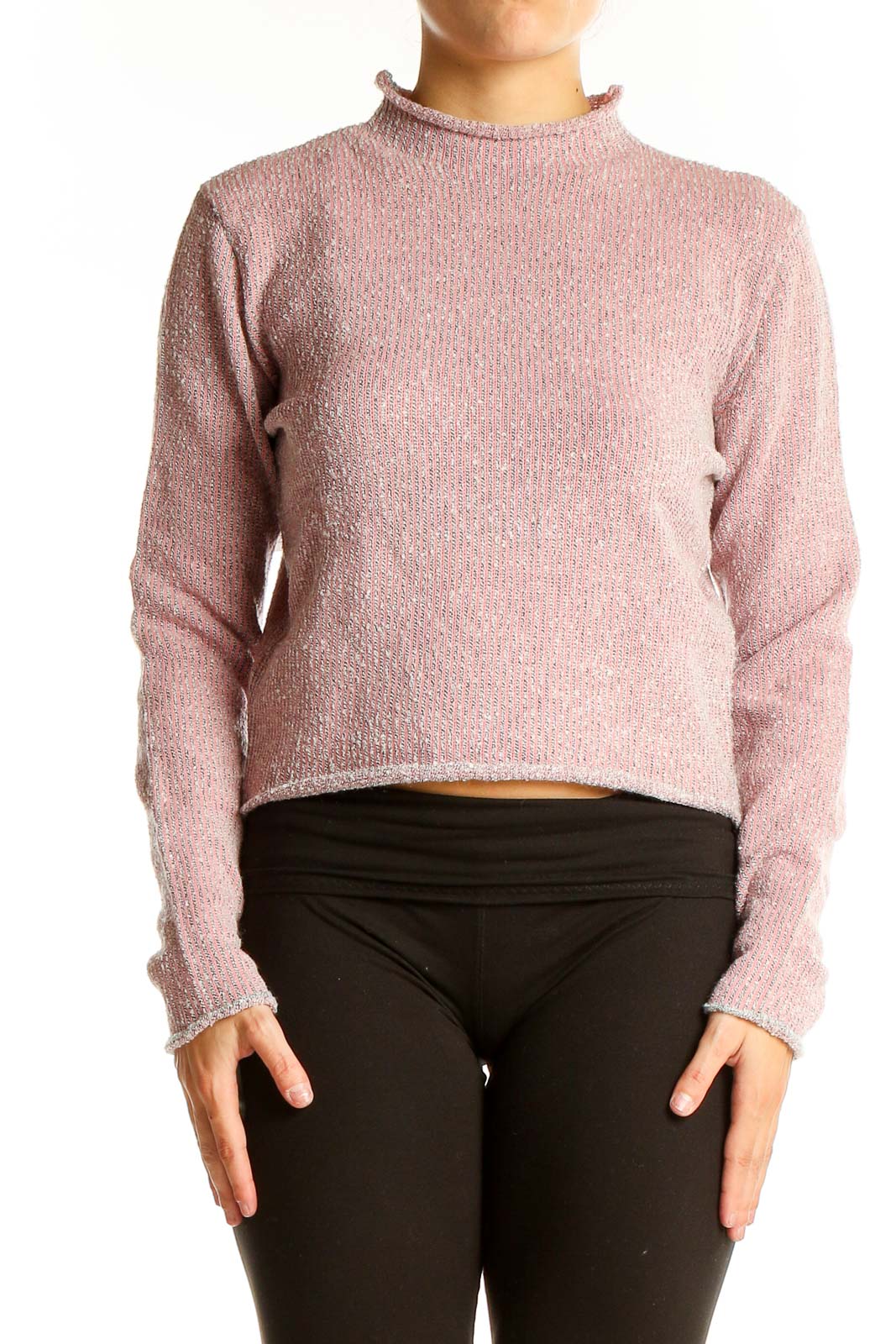Pink Cropped Mock Neck Sweater Front