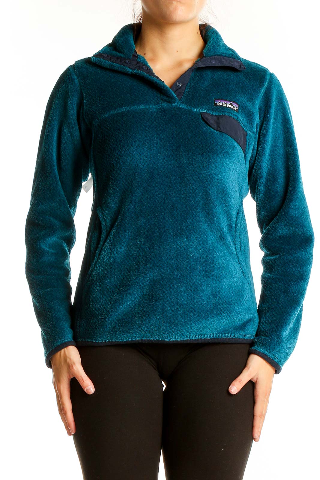 Teal Fleece Pullover Jacket Front