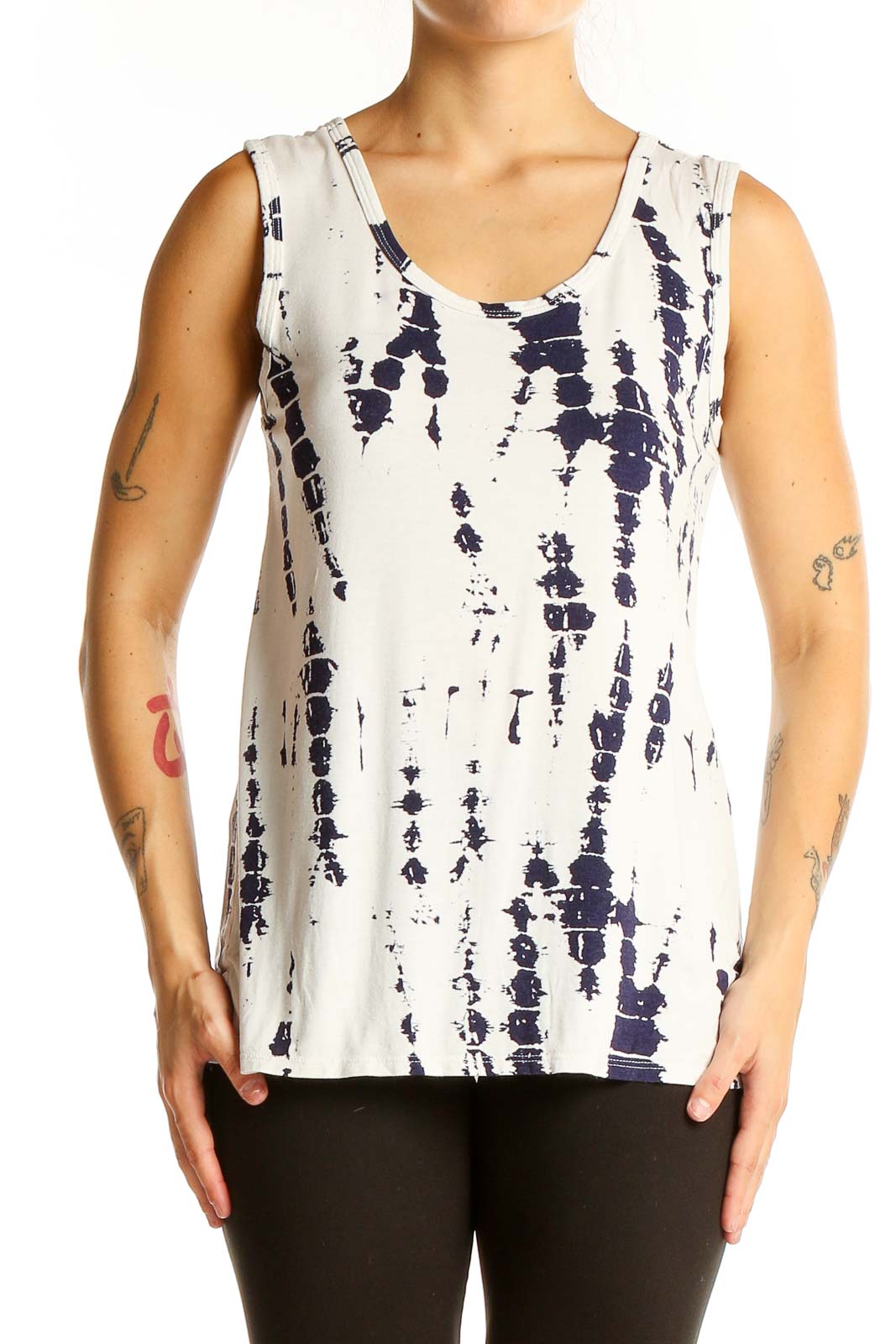 White and Navy Tie-Dye Tank Top Front