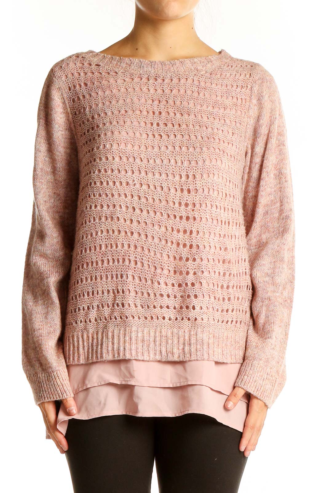 Pink Layered Knit Sweater Front
