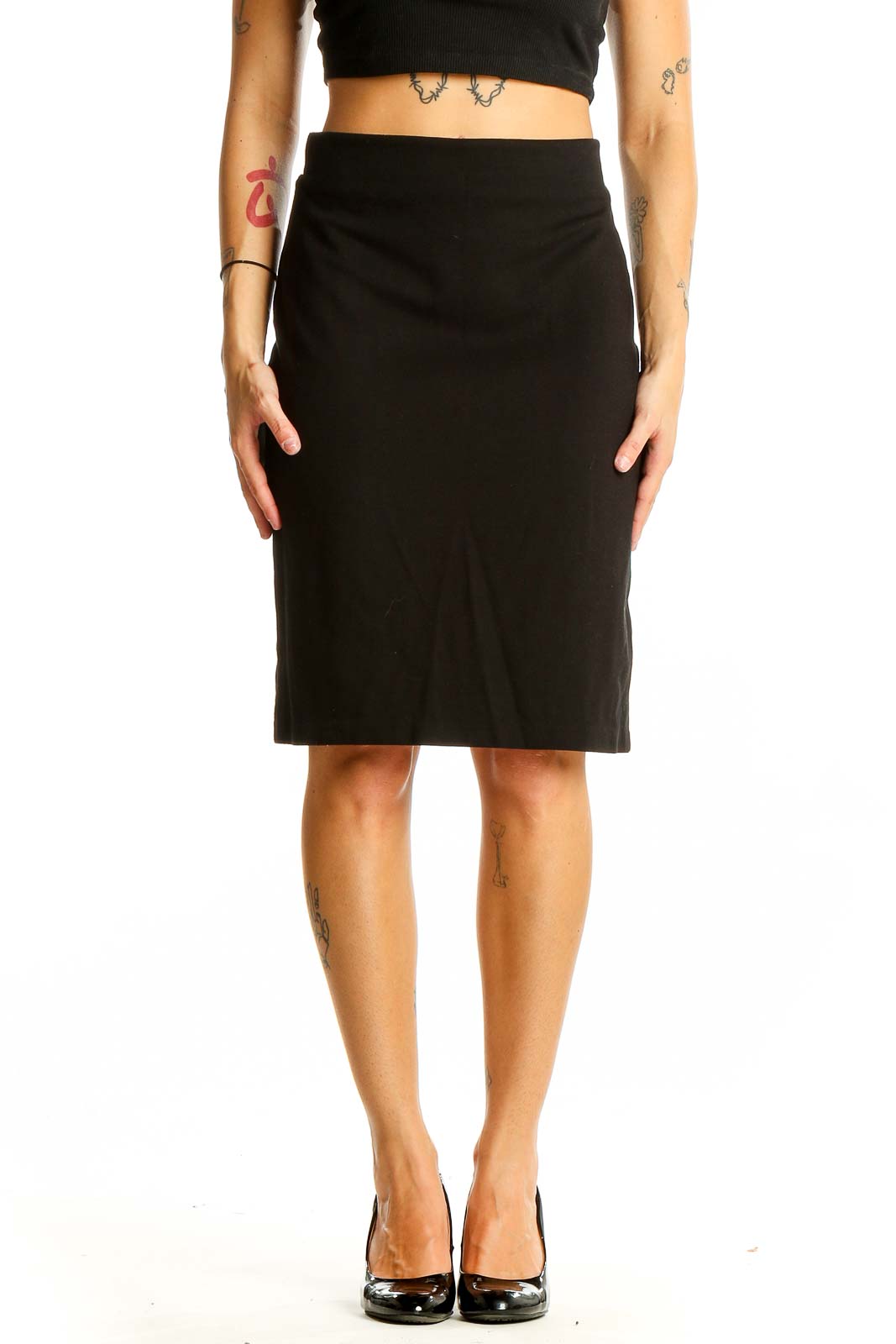 Black Fitted Pencil Skirt Front