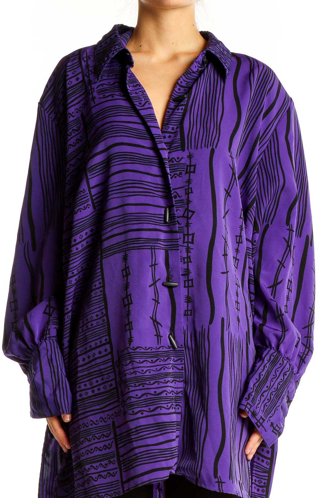 Purple Geometric Print Oversized Tunic Top Front