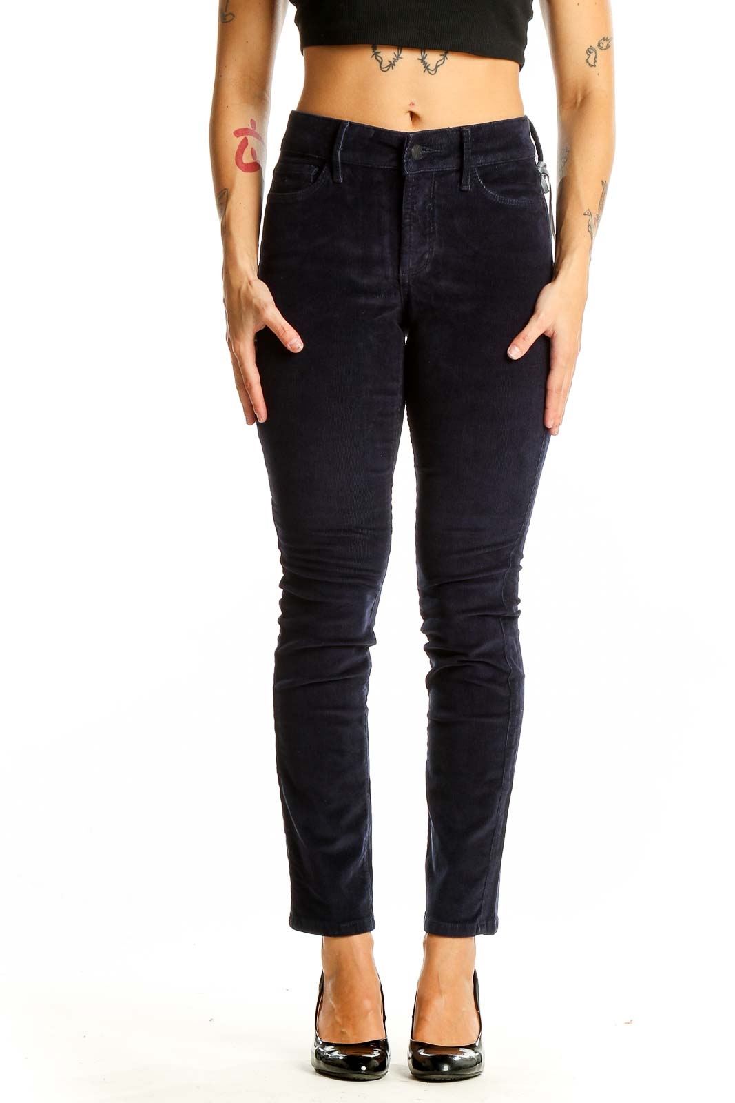 Navy Corduroy Skinny Pants Front